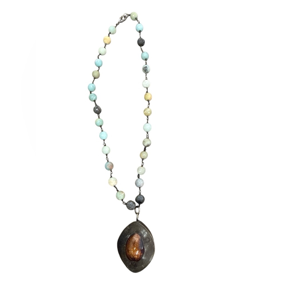 Chic Beaded Necklace with Brown Pendant